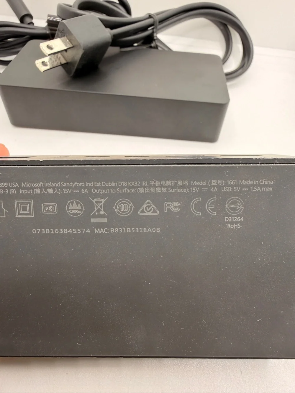 MICROSOFT Surface Dock 1661 Docking Station w/ 1749 AC Power Adapter GEN 1 OEM